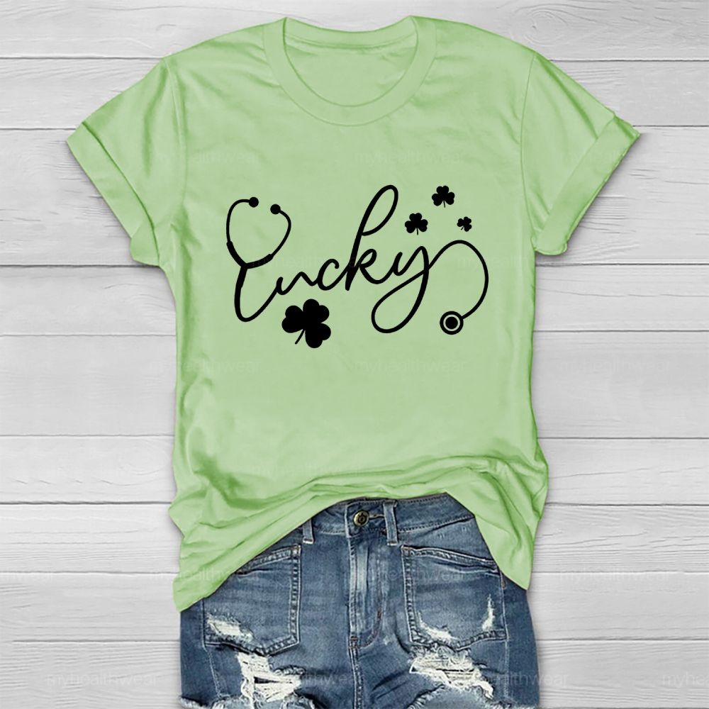 Lucky Stethoscope Clover Healthwear T-shirt