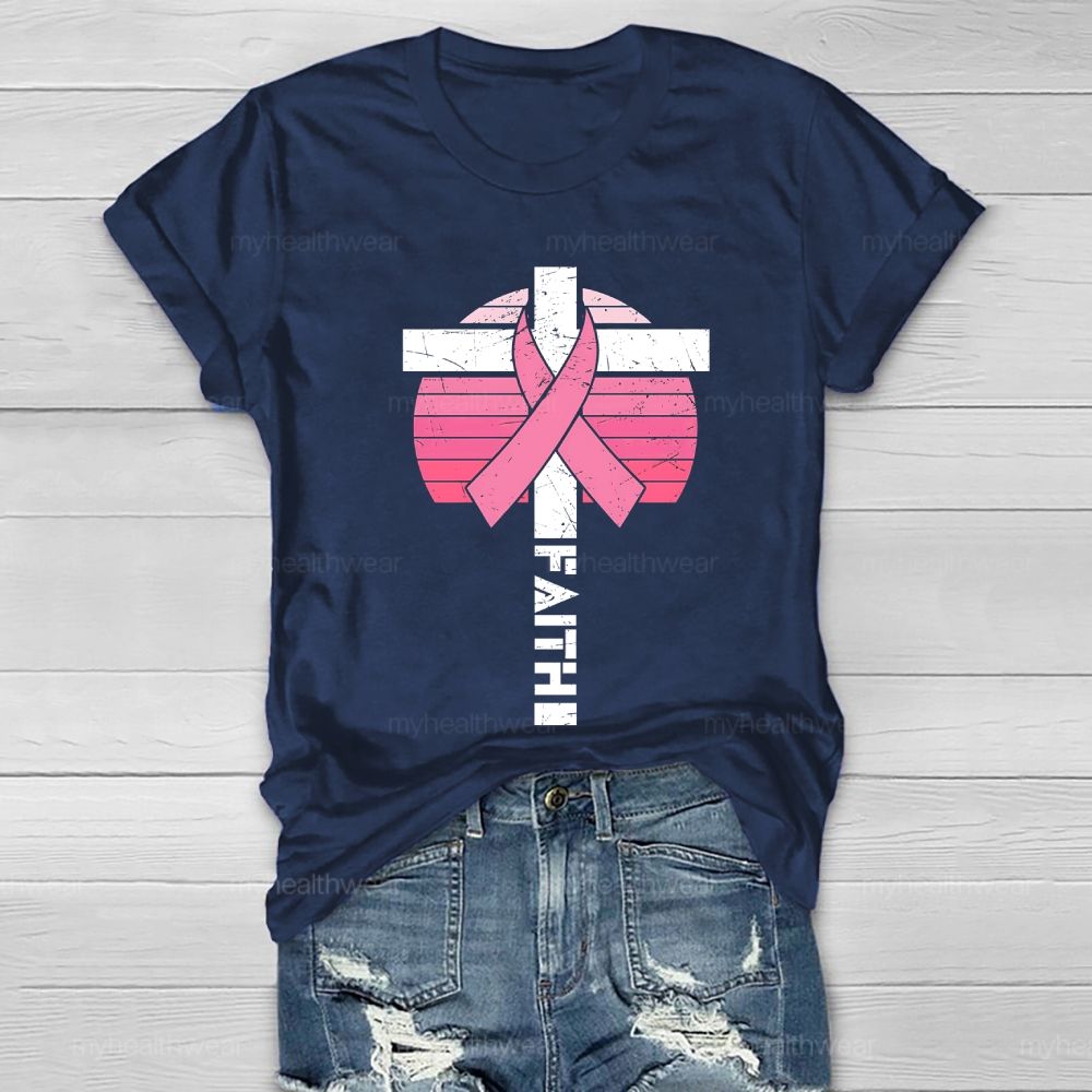 Faith Cross Pink Ribbon Healthwear T-shirt