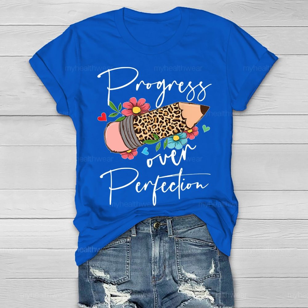 Progress Over Perfection Leopard Print Pencil Healthwear T-shirt