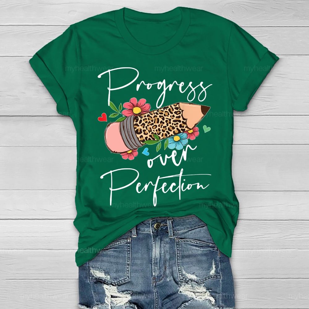 Progress Over Perfection Leopard Print Pencil Healthwear T-shirt