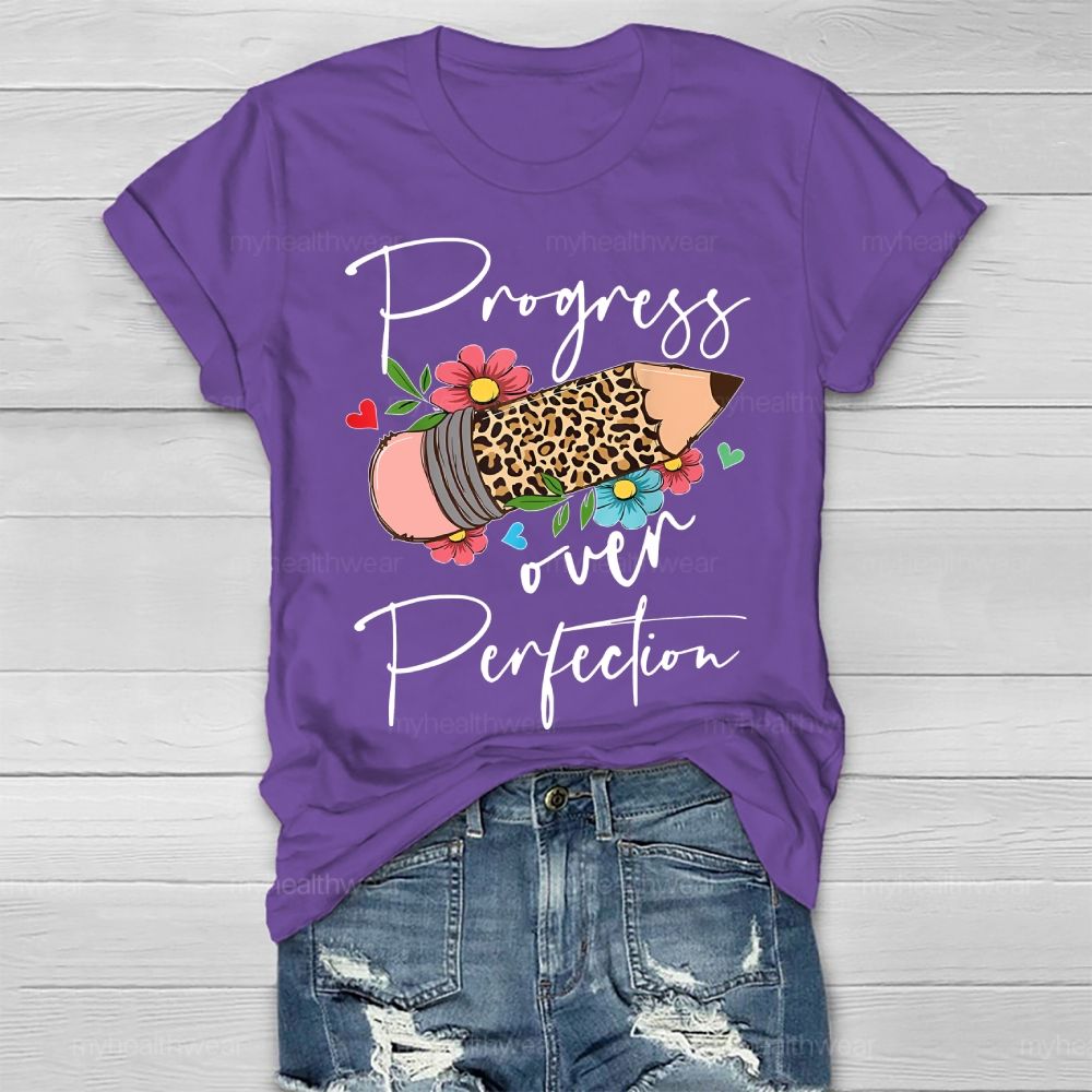 Progress Over Perfection Leopard Print Pencil Healthwear T-shirt