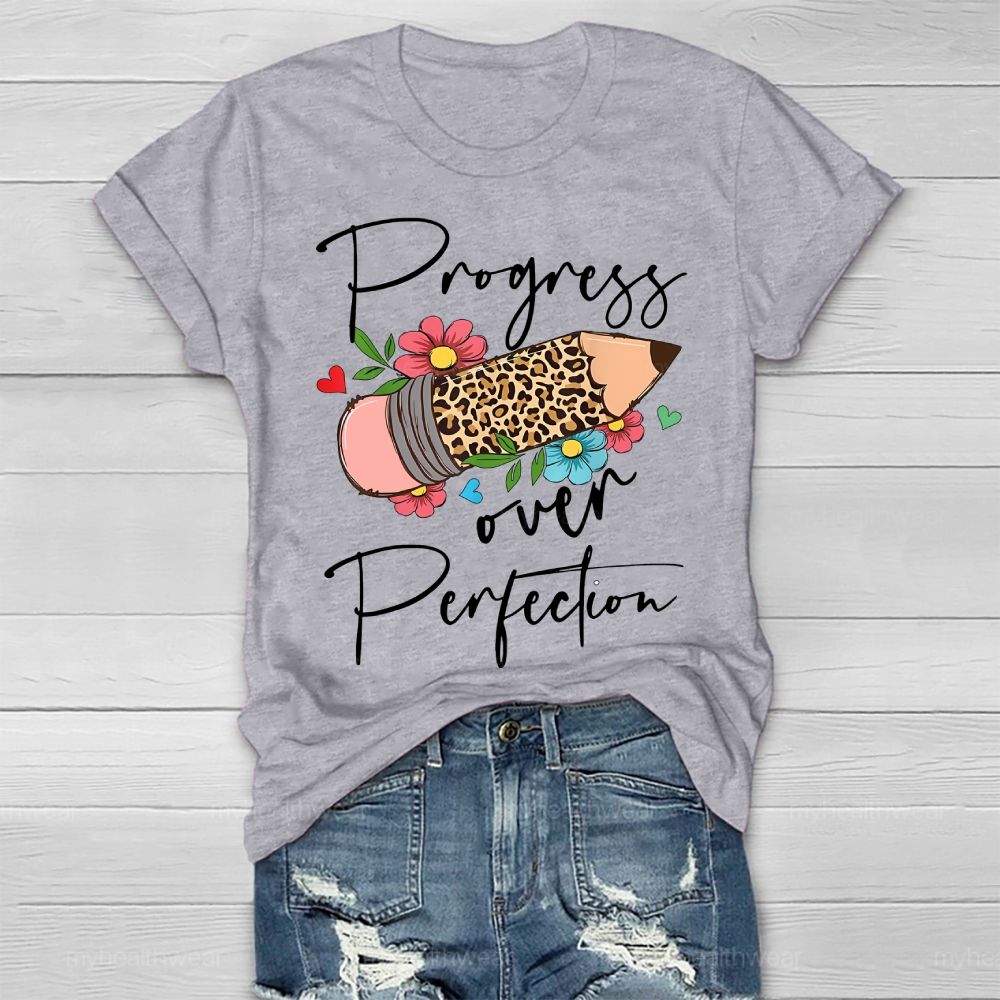 Progress Over Perfection Leopard Print Pencil Healthwear T-shirt