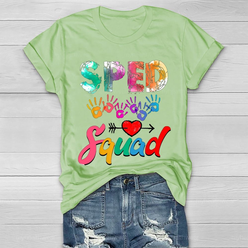 SPED Squad Colorful Handprints Heart Healthwear T-shirt