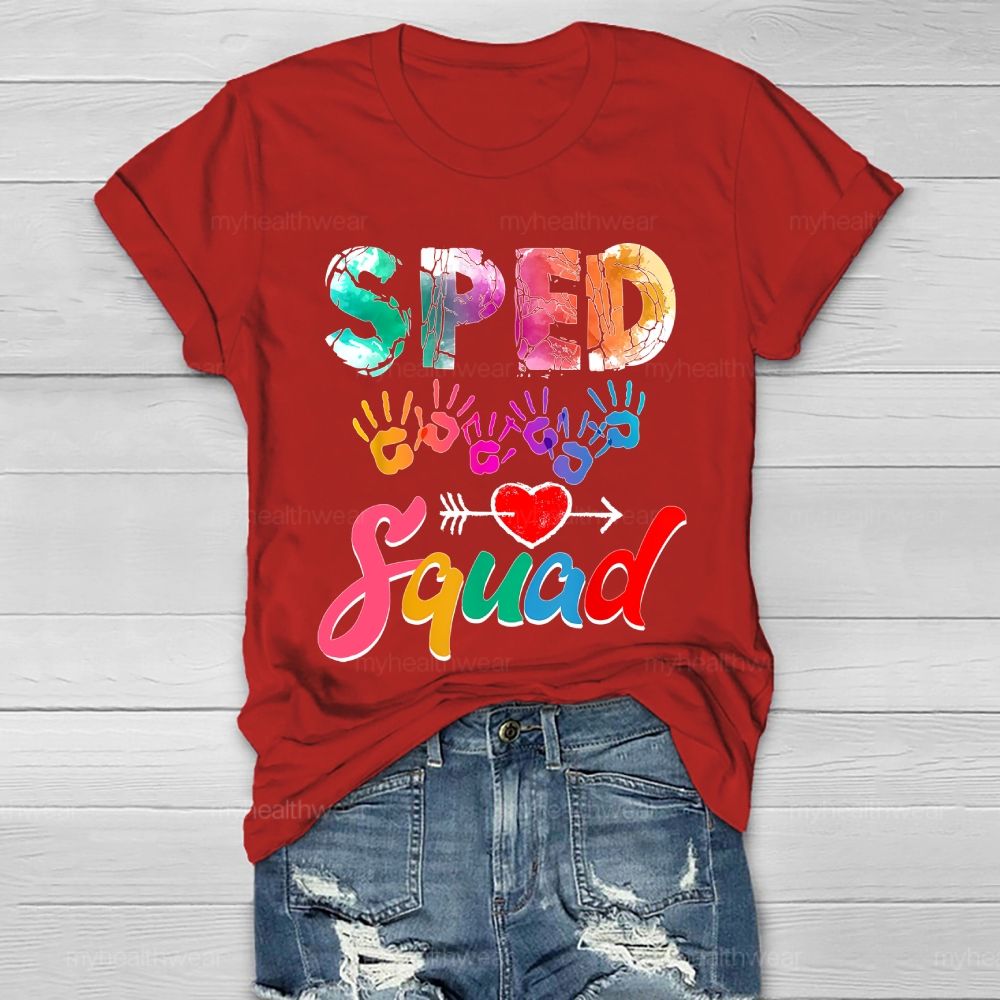SPED Squad Colorful Handprints Heart Healthwear T-shirt
