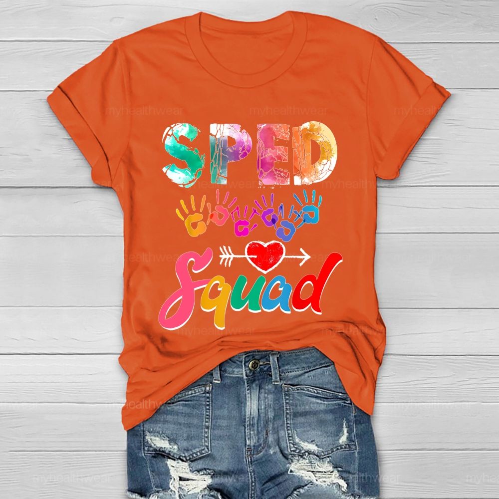 SPED Squad Colorful Handprints Heart Healthwear T-shirt