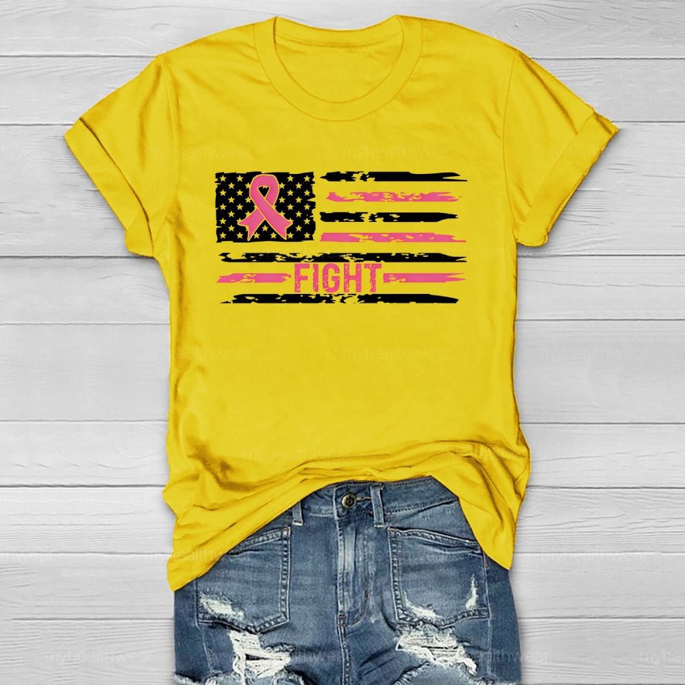 Fight Pink Ribbon Flag Healthwear T-shirt