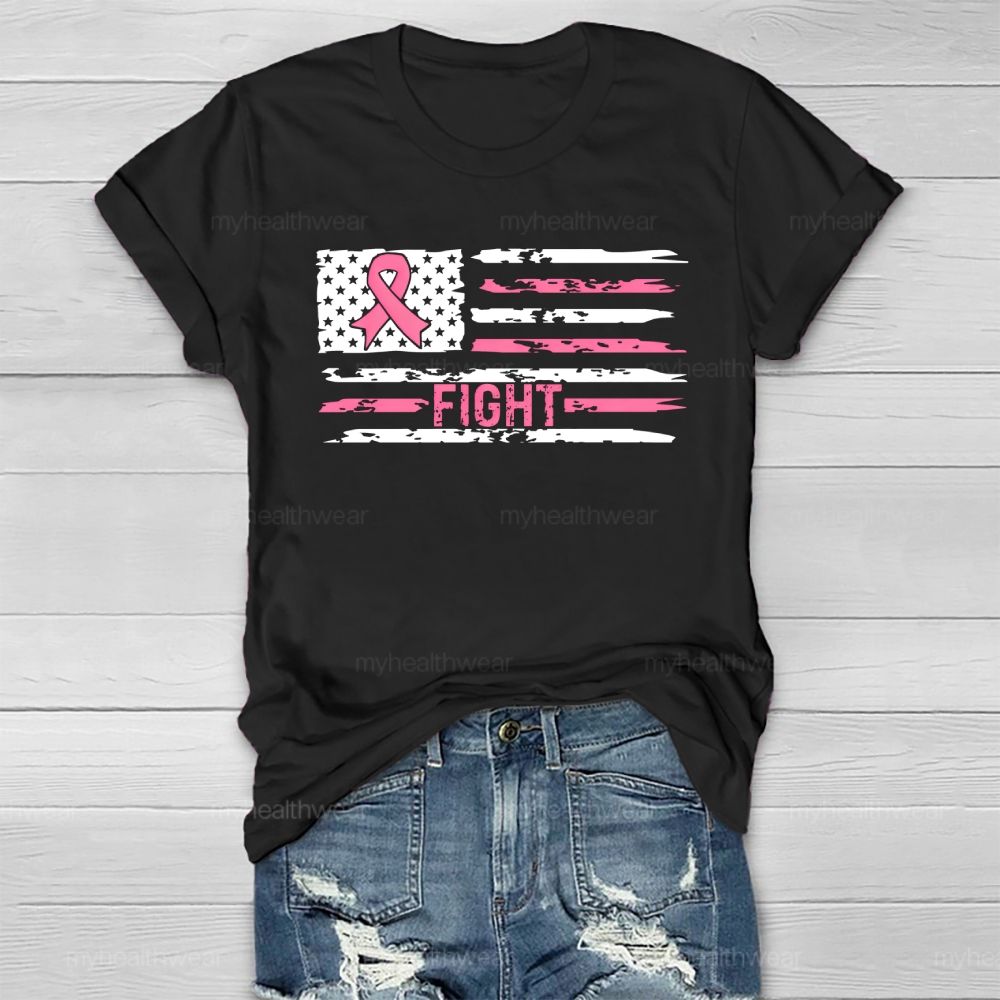Fight Pink Ribbon Flag Healthwear T-shirt