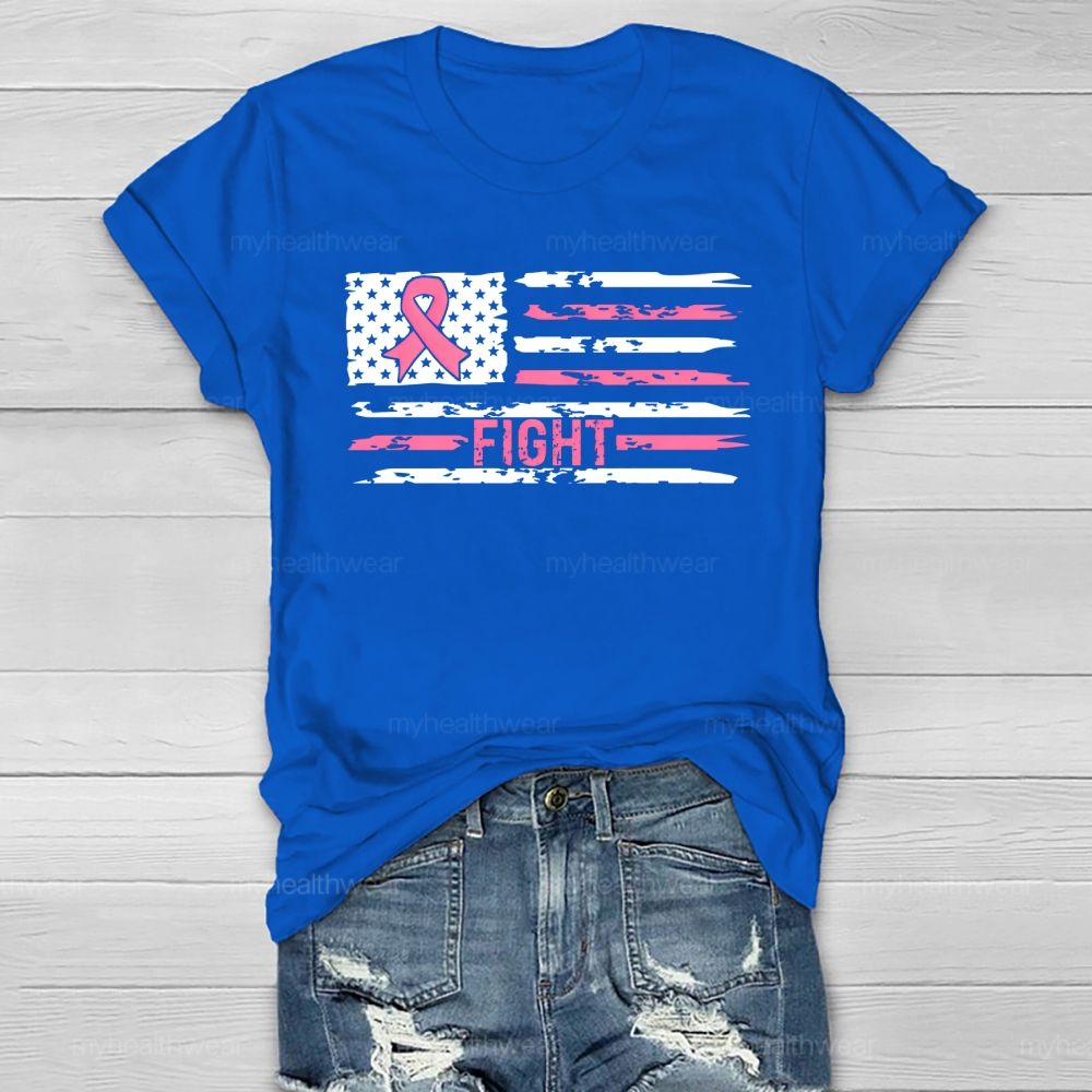 Fight Pink Ribbon Flag Healthwear T-shirt