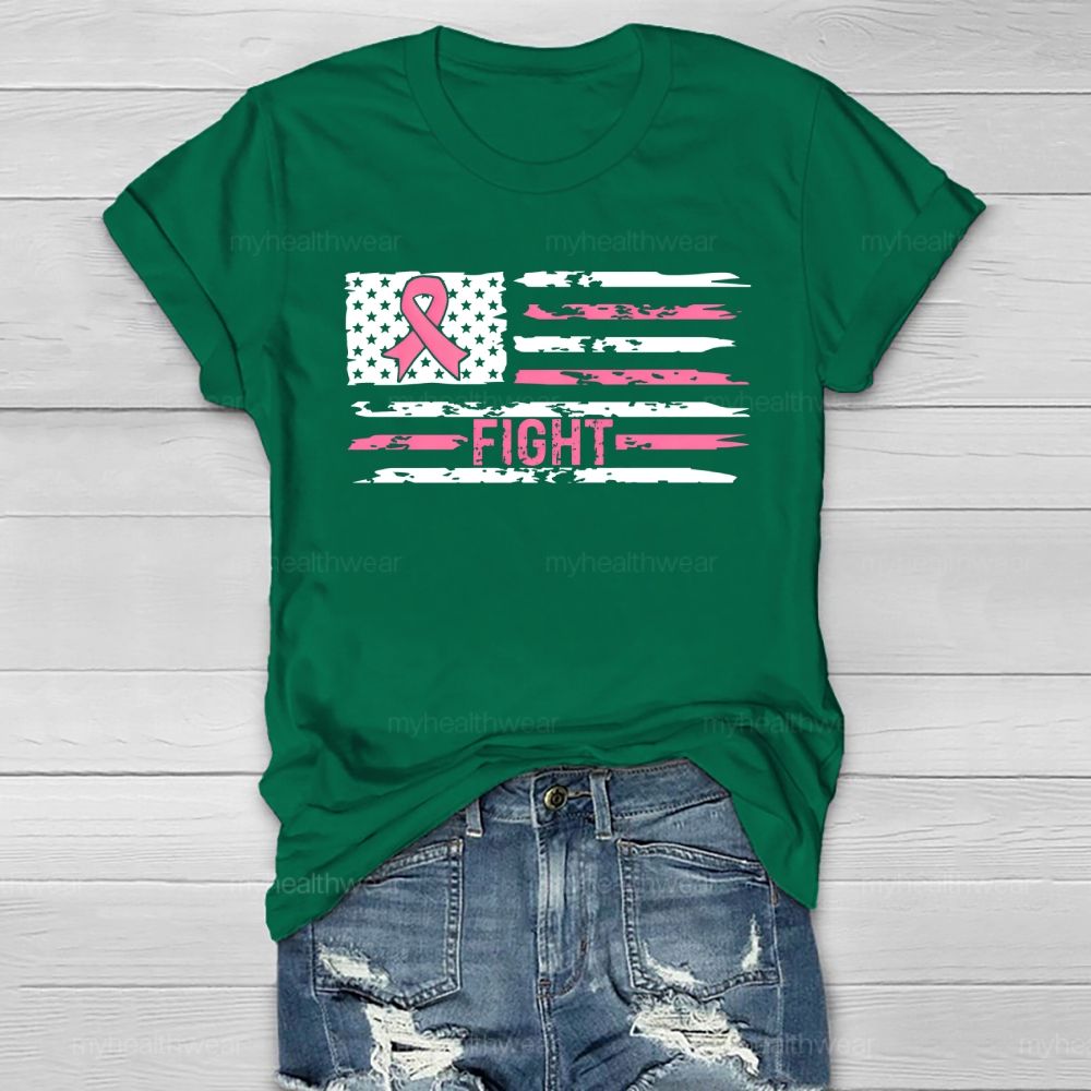 Fight Pink Ribbon Flag Healthwear T-shirt