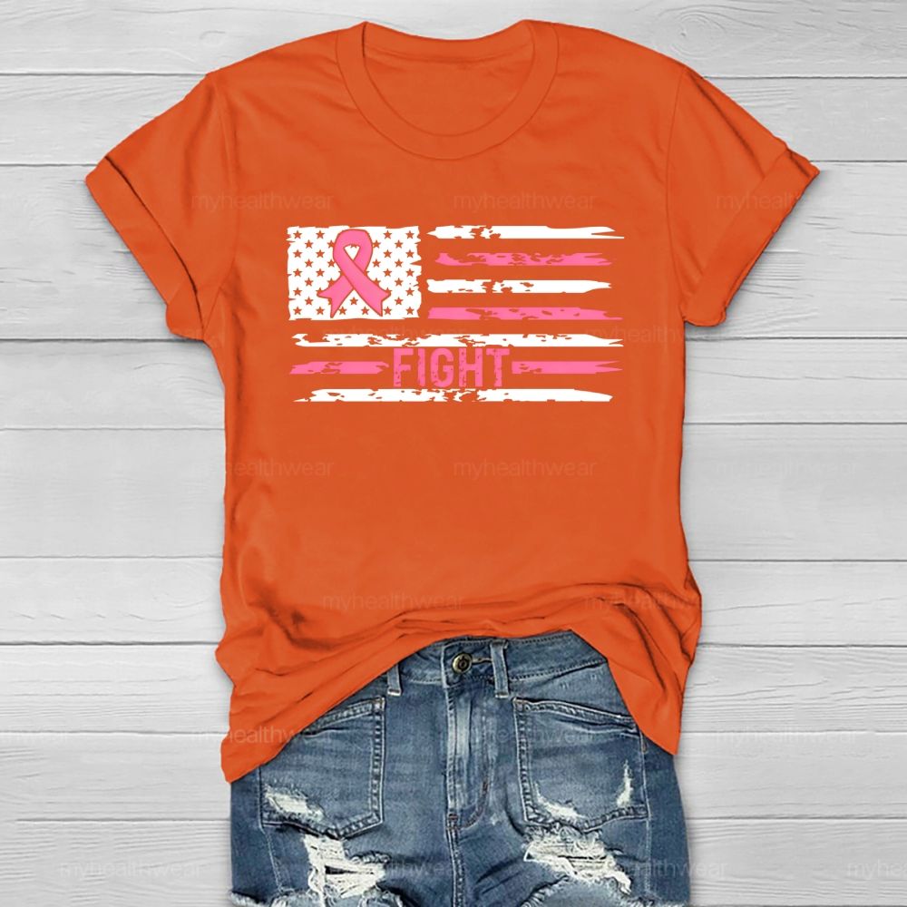 Fight Pink Ribbon Flag Healthwear T-shirt