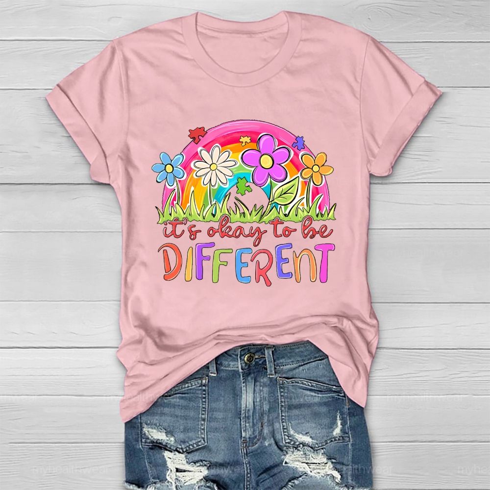 It's Ok To Be Different Rainbow Flowers Patterns Healthwear T-shirt