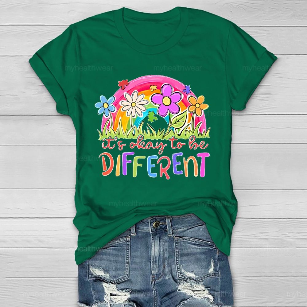 It's Ok To Be Different Rainbow Flowers Patterns Healthwear T-shirt