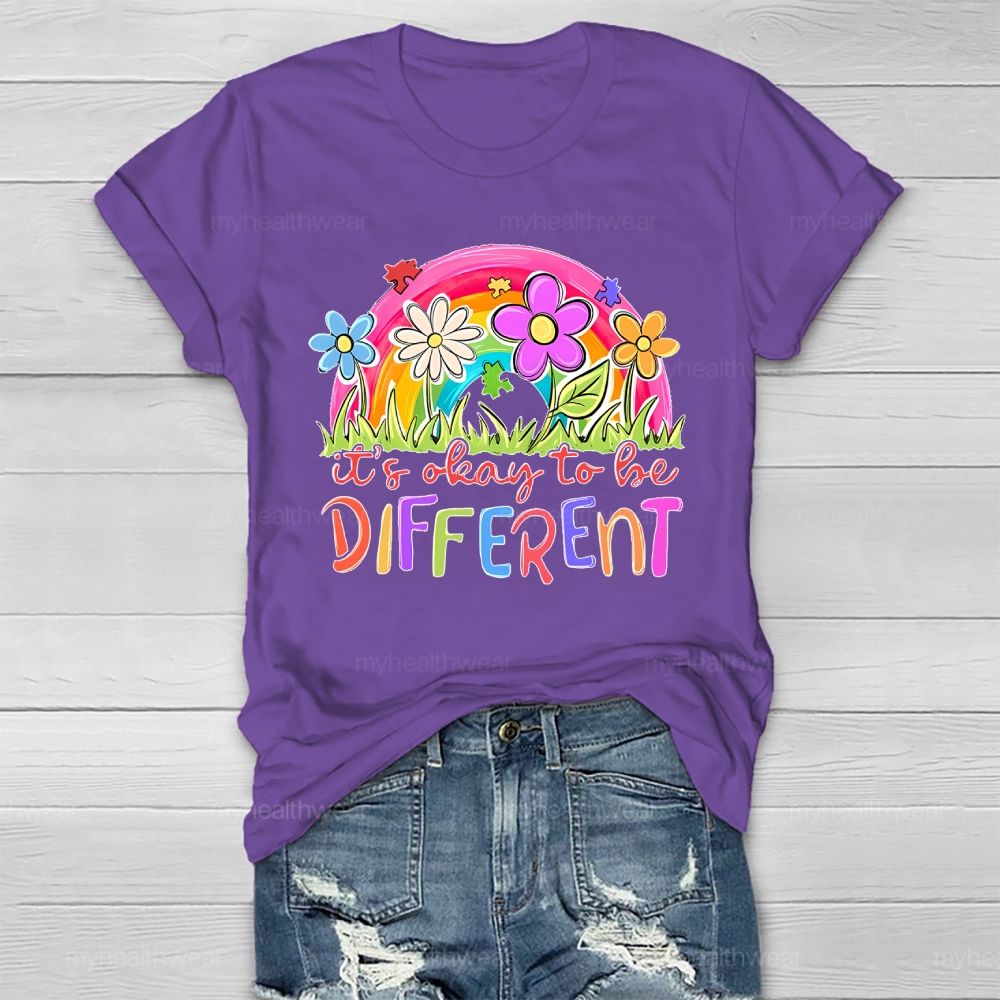 It's Ok To Be Different Rainbow Flowers Patterns Healthwear T-shirt