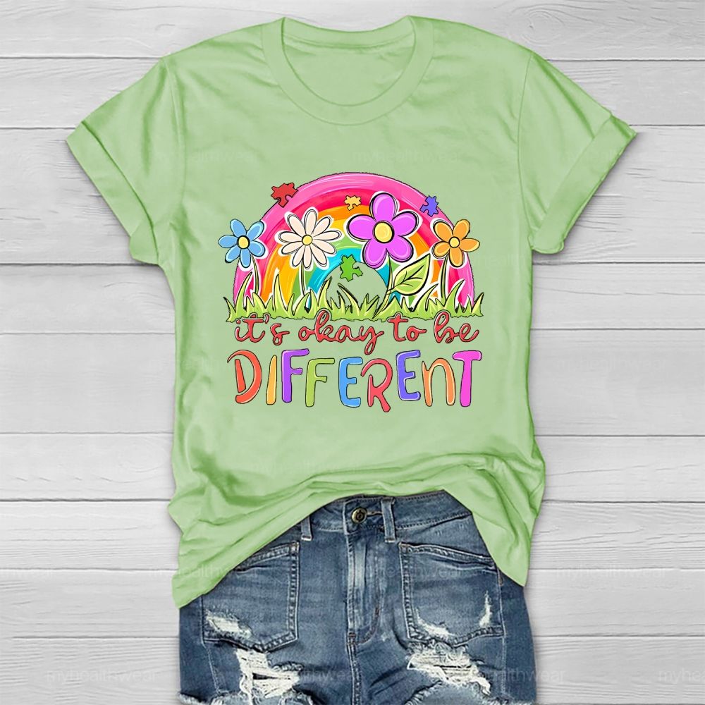 It's Ok To Be Different Rainbow Flowers Patterns Healthwear T-shirt