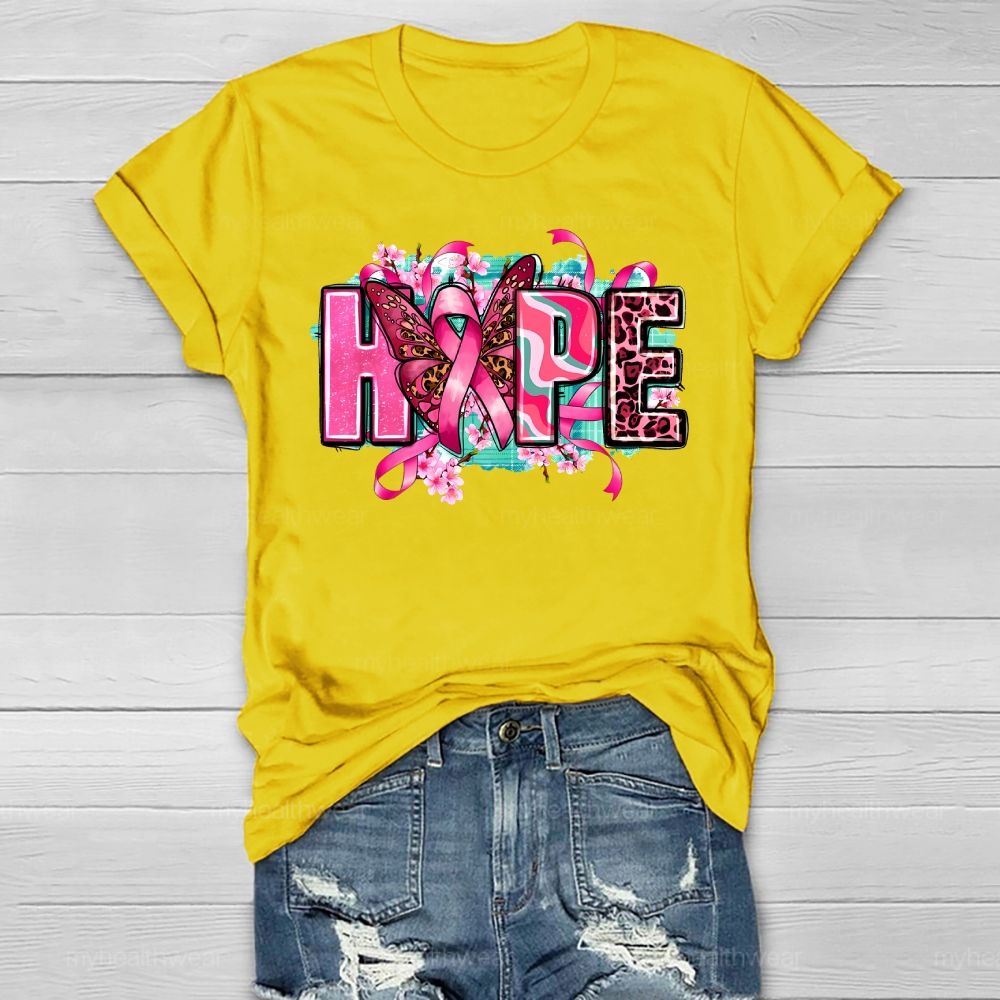 Hope Pink Ribbon Leopard Print Letters Healthwear T-shirt