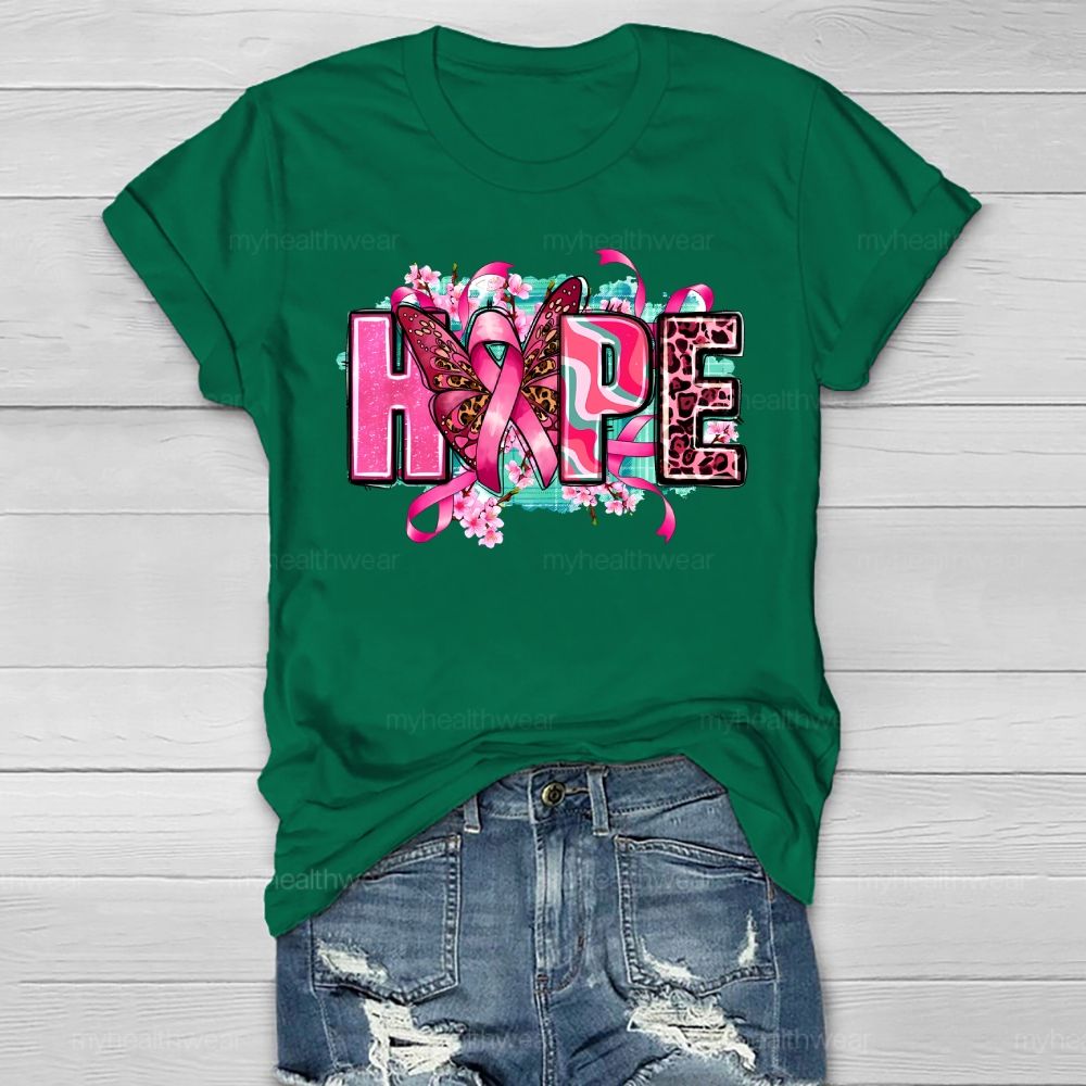 Hope Pink Ribbon Leopard Print Letters Healthwear T-shirt