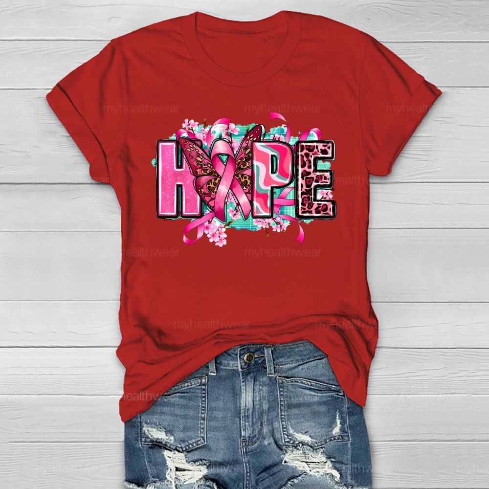 Hope Pink Ribbon Leopard Print Letters Healthwear T-shirt