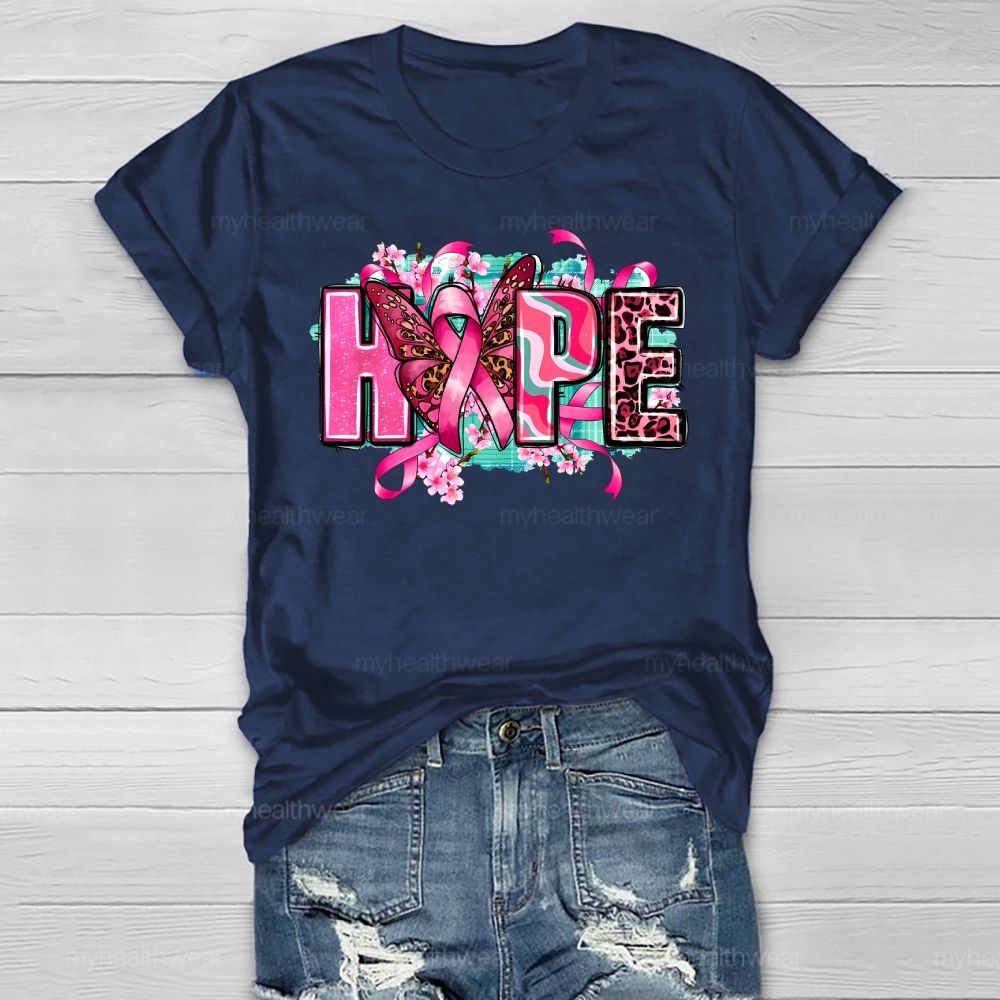 Hope Pink Ribbon Leopard Print Letters Healthwear T-shirt