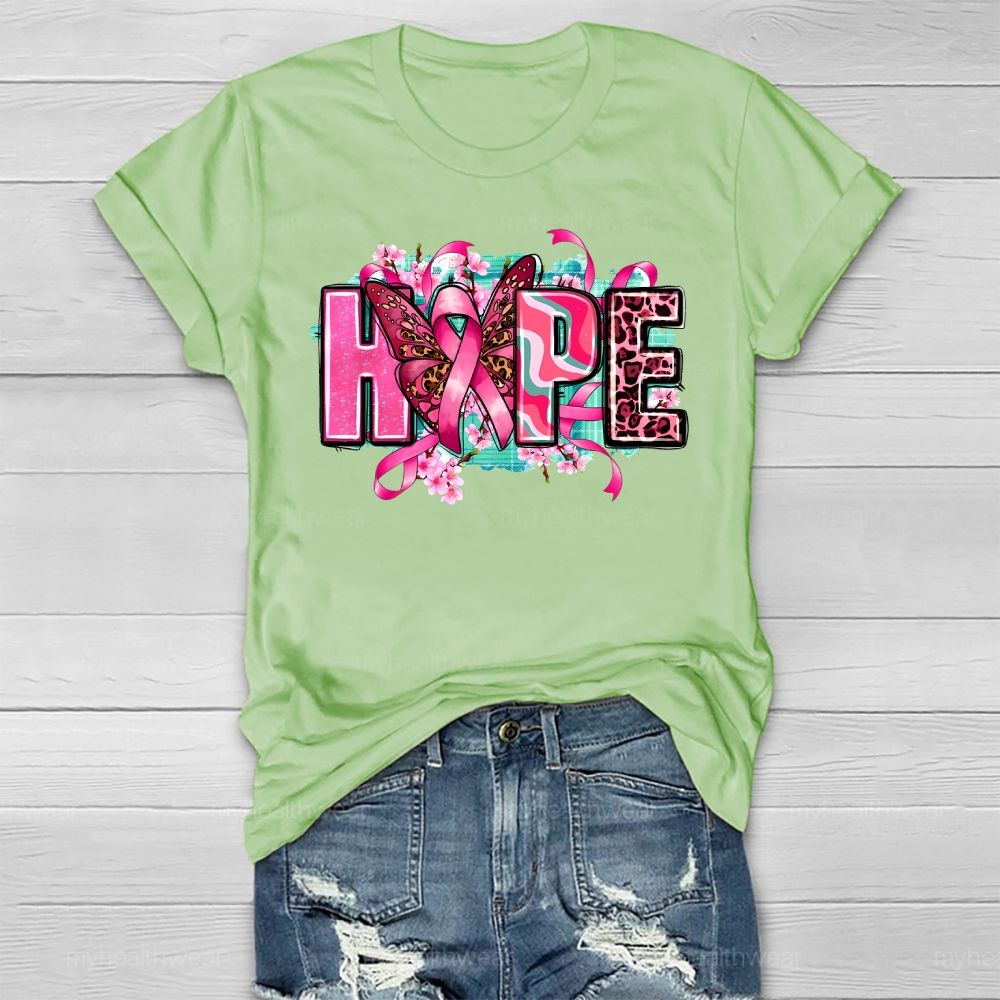 Hope Pink Ribbon Leopard Print Letters Healthwear T-shirt