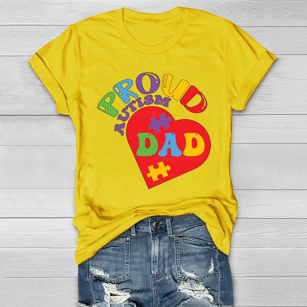 Proud Autism Dad Colorful Letters Heart Healthwear T-shirt