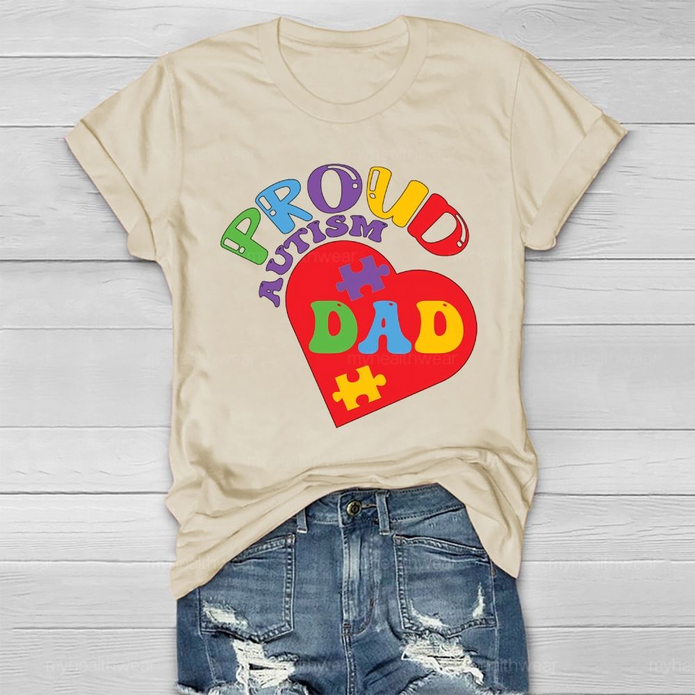 Proud Autism Dad Colorful Letters Heart Healthwear T-shirt