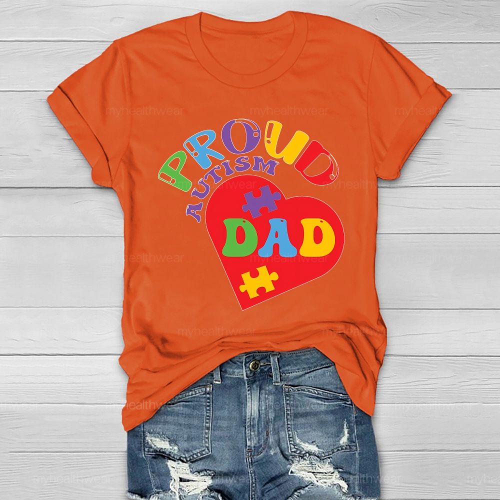 Proud Autism Dad Colorful Letters Heart Healthwear T-shirt
