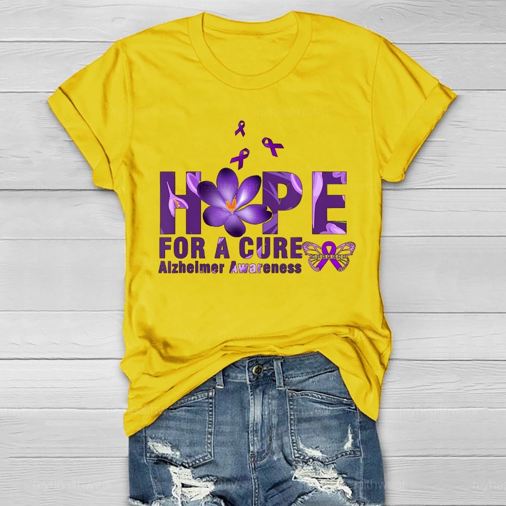 Hope For A Cure Alzheimer Awareness Daisy Butterfly Healthwear T-shirt