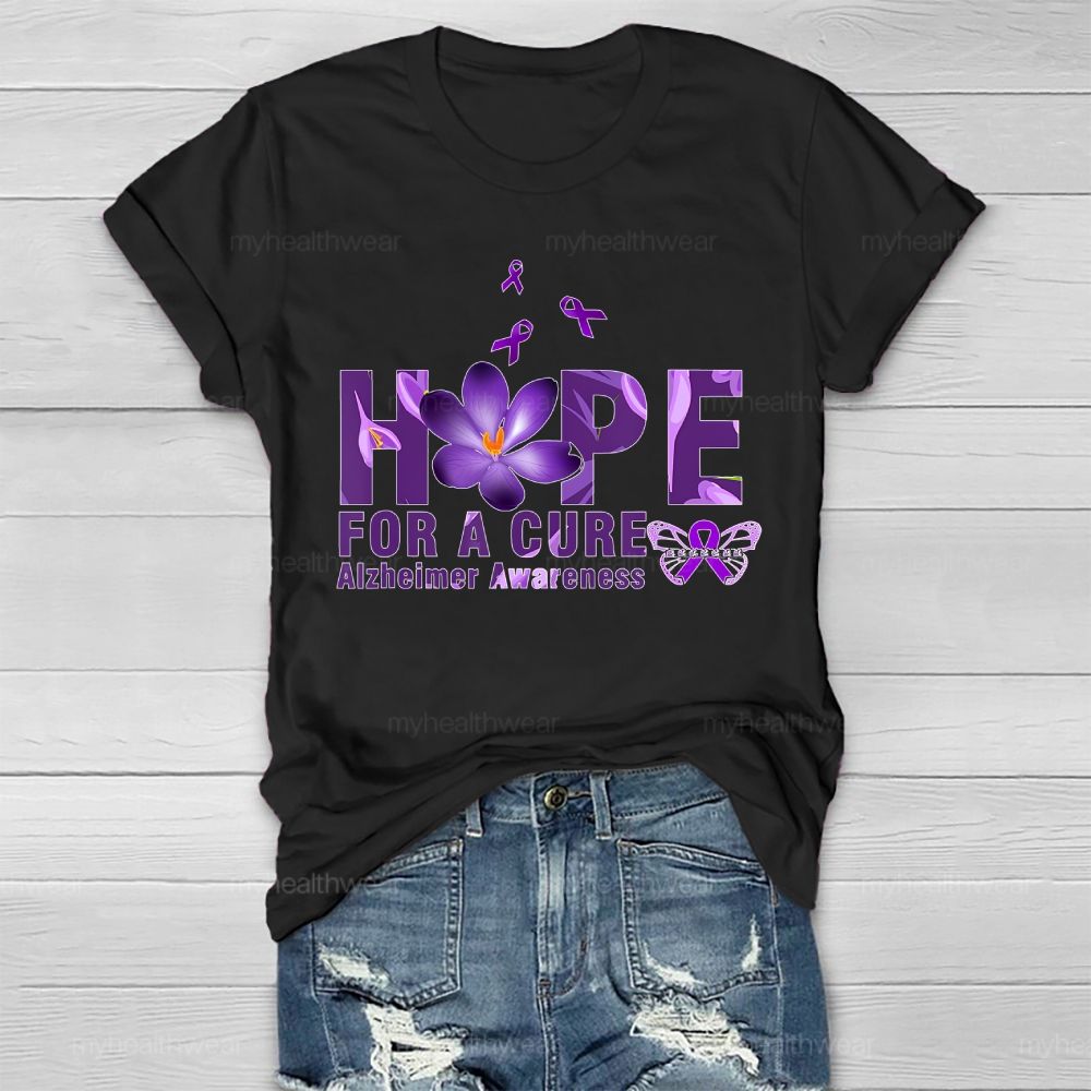 Hope For A Cure Alzheimer Awareness Daisy Butterfly Healthwear T-shirt