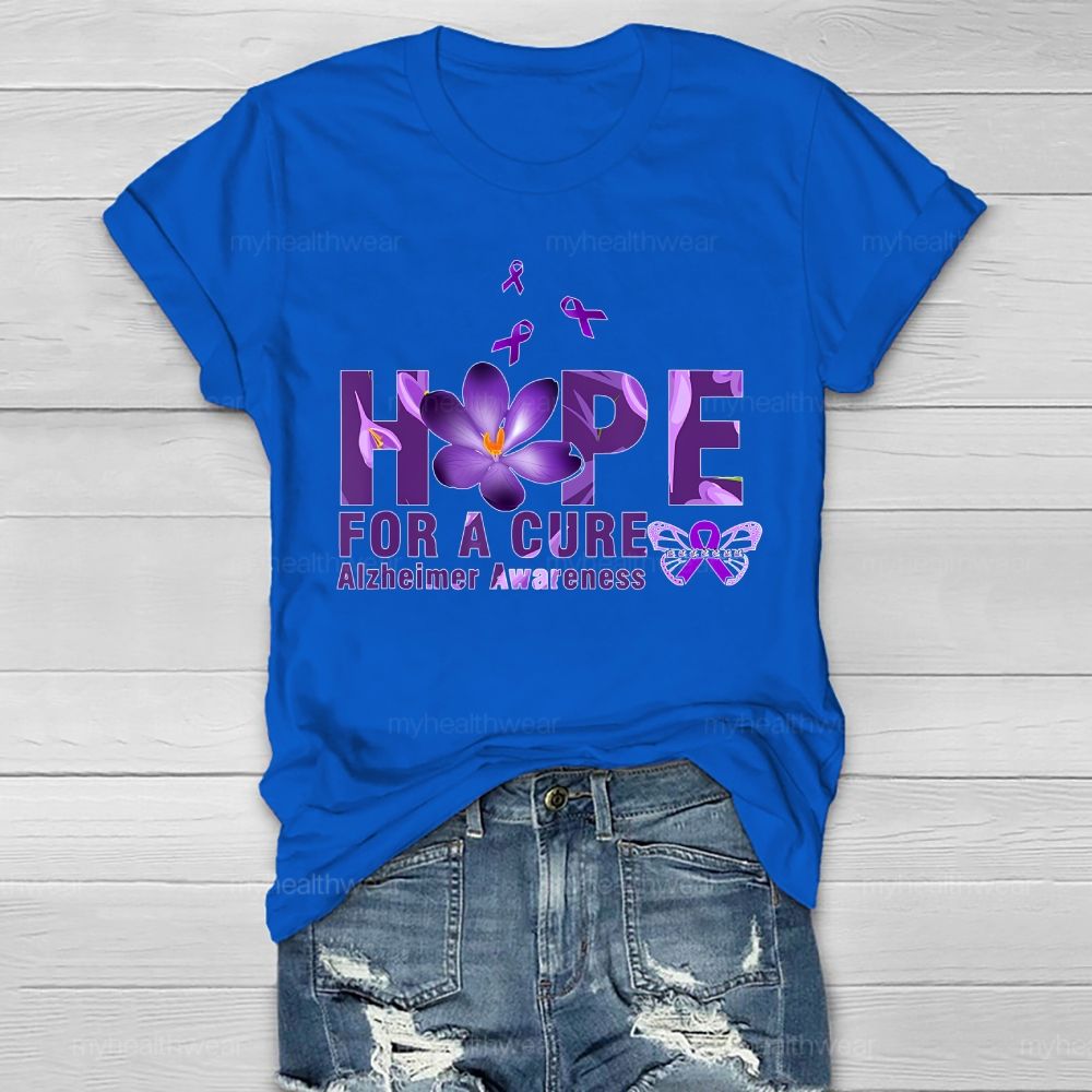 Hope For A Cure Alzheimer Awareness Daisy Butterfly Healthwear T-shirt