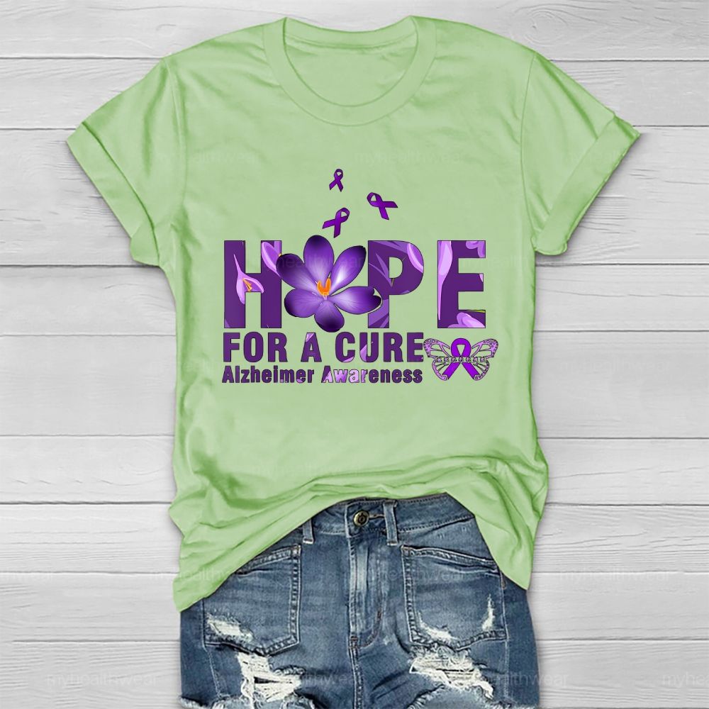 Hope For A Cure Alzheimer Awareness Daisy Butterfly Healthwear T-shirt