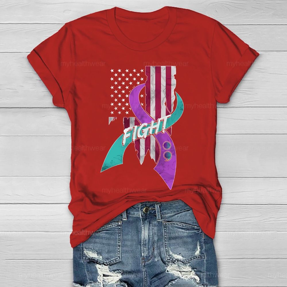Fight Teal And Purple Ribbons Flag Healthwear T-shirt