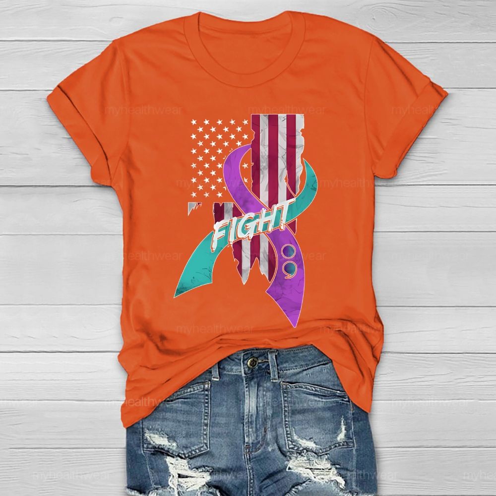 Fight Teal And Purple Ribbons Flag Healthwear T-shirt