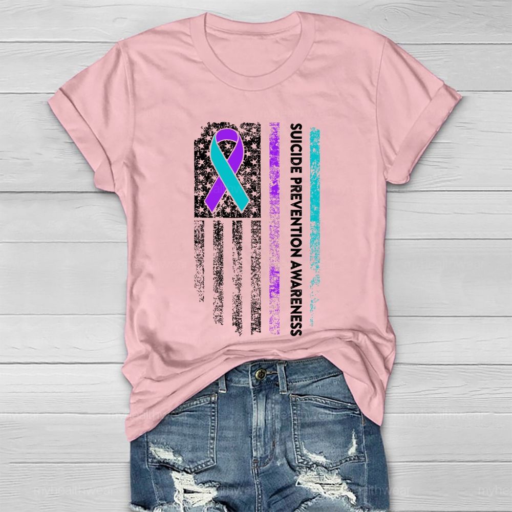 Suicide Prevention Awareness Teal Purple Ribbon Flag Healthwear T-shirt