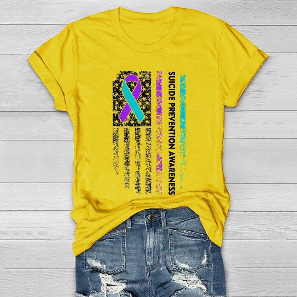 Suicide Prevention Awareness Teal Purple Ribbon Flag Healthwear T-shirt
