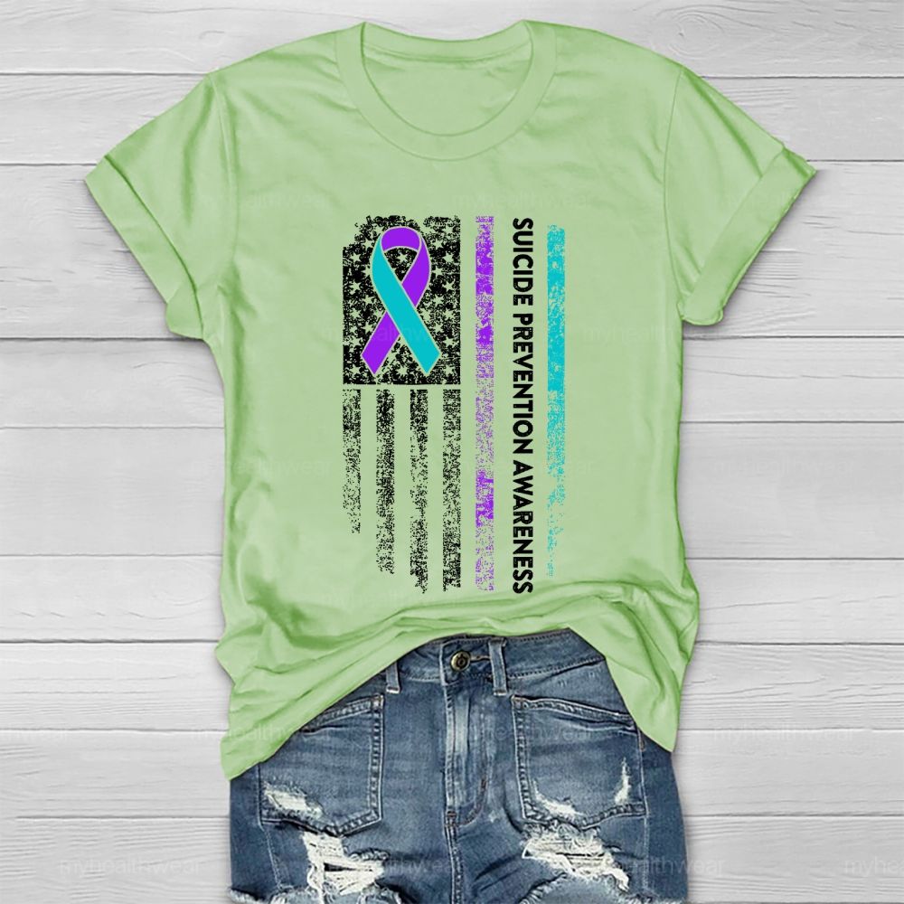 Suicide Prevention Awareness Teal Purple Ribbon Flag Healthwear T-shirt