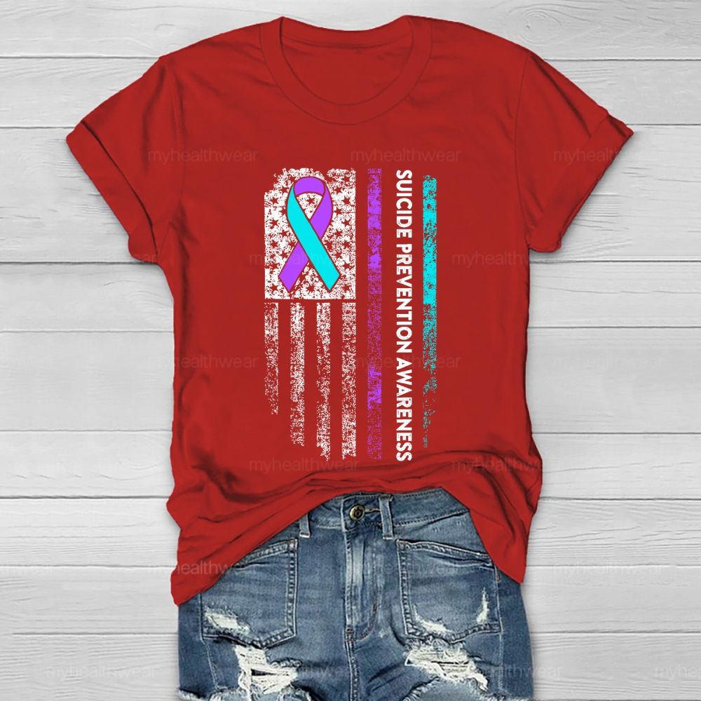 Suicide Prevention Awareness Teal Purple Ribbon Flag Healthwear T-shirt