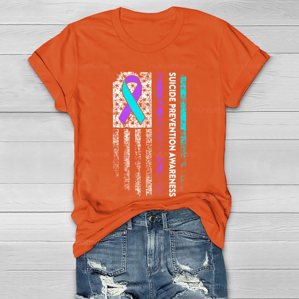 Suicide Prevention Awareness Teal Purple Ribbon Flag Healthwear T-shirt