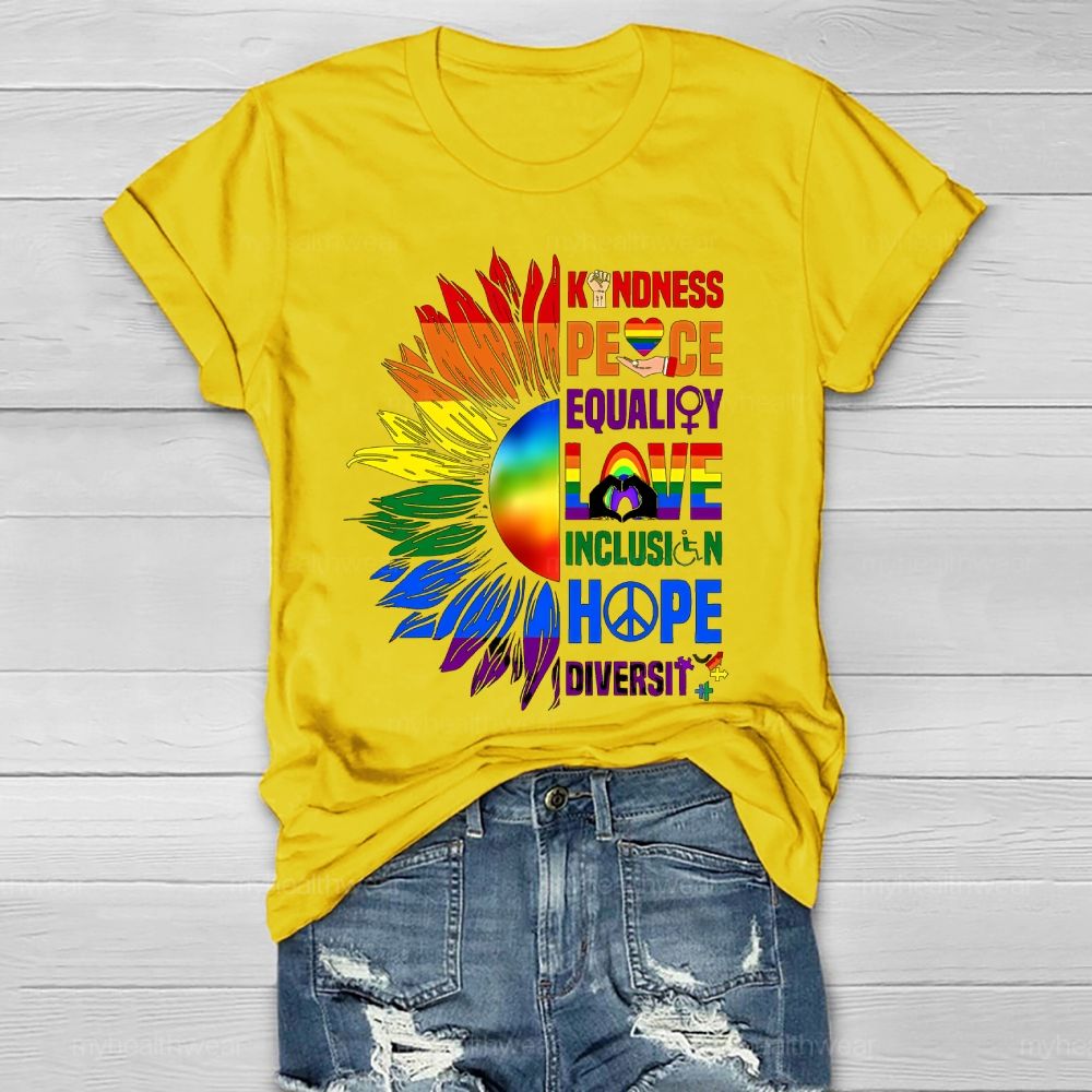 Kindness Peace Equality Love Colorful Sunflower Healthwear T-shirt