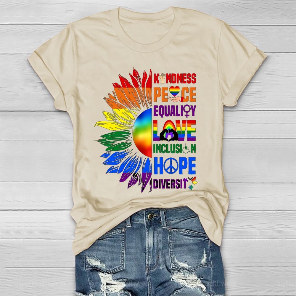 Kindness Peace Equality Love Colorful Sunflower Healthwear T-shirt