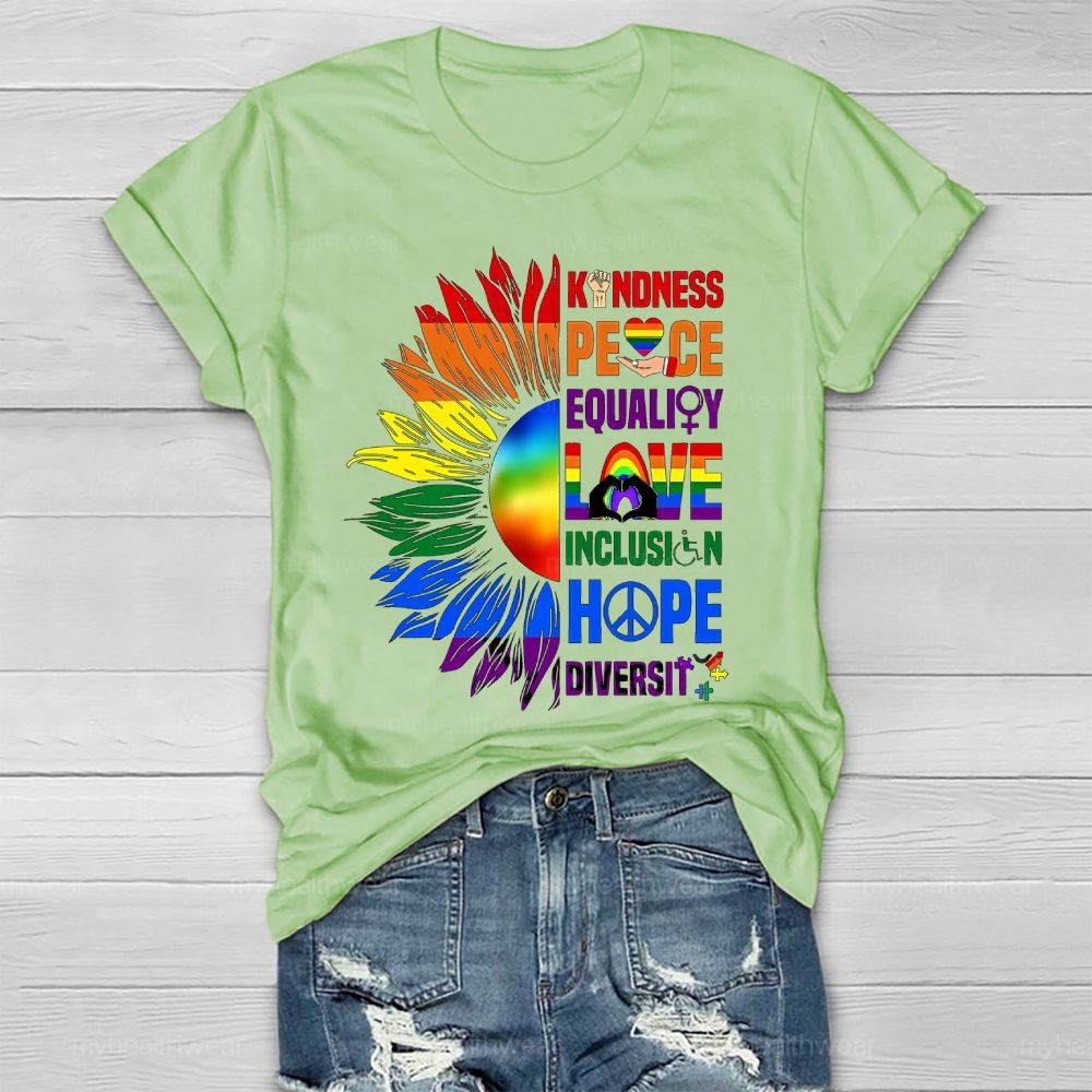 Kindness Peace Equality Love Colorful Sunflower Healthwear T-shirt