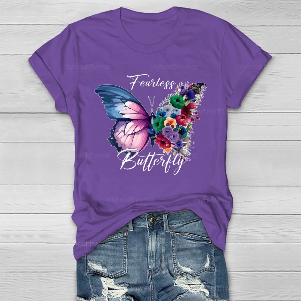 Fearless Butterfly Colorful Flowers Healthwear T-shirt