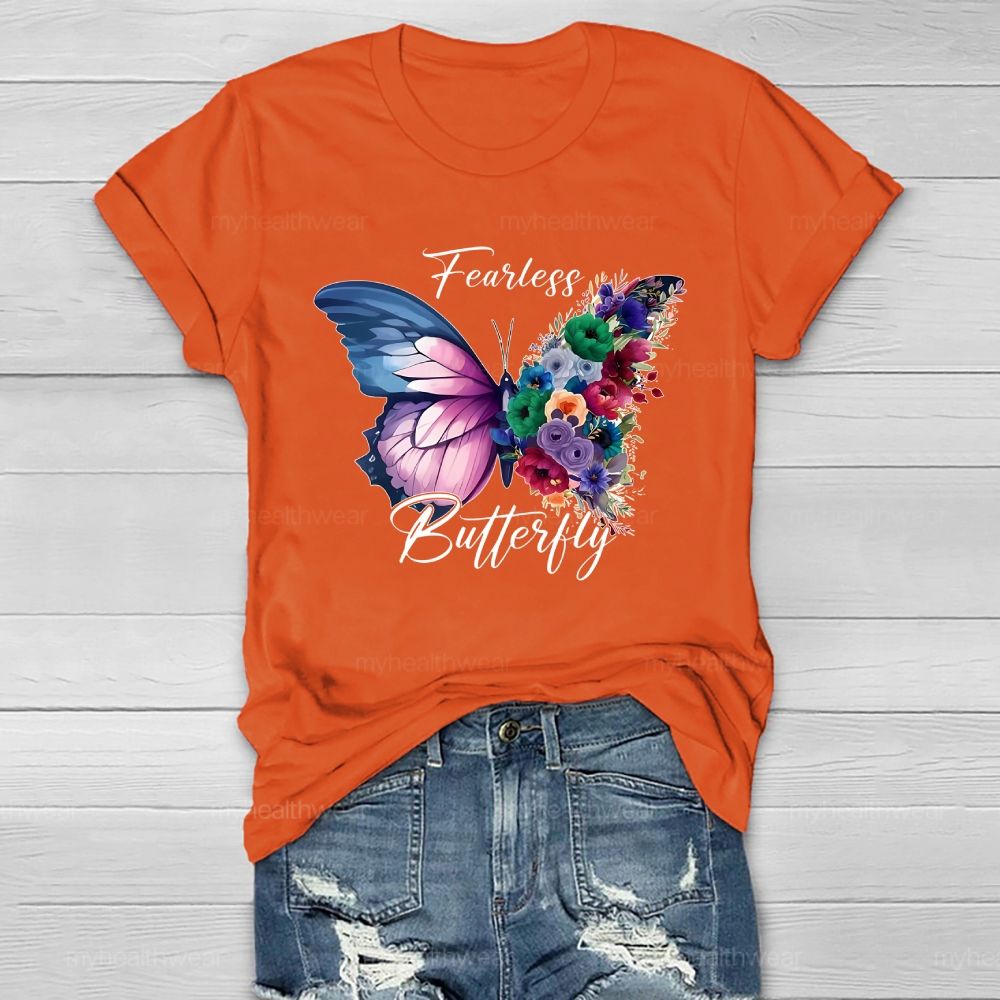 Fearless Butterfly Colorful Flowers Healthwear T-shirt