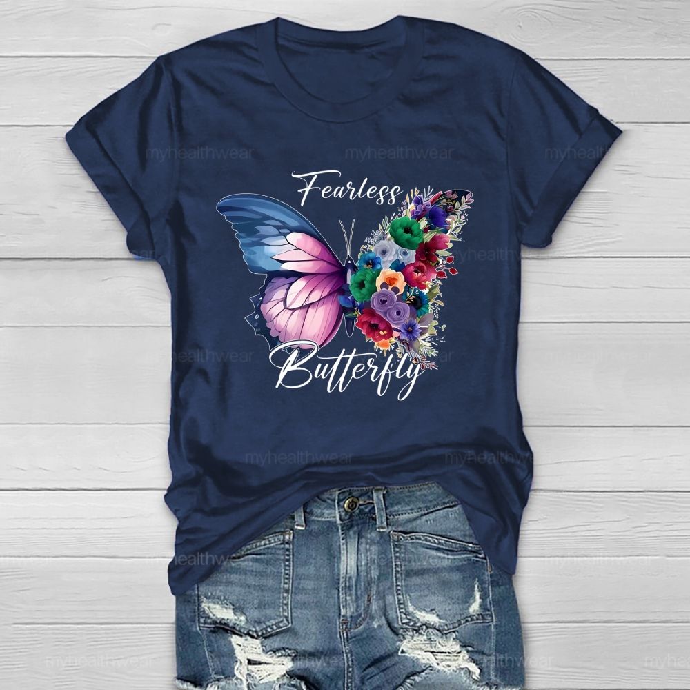 Fearless Butterfly Colorful Flowers Healthwear T-shirt