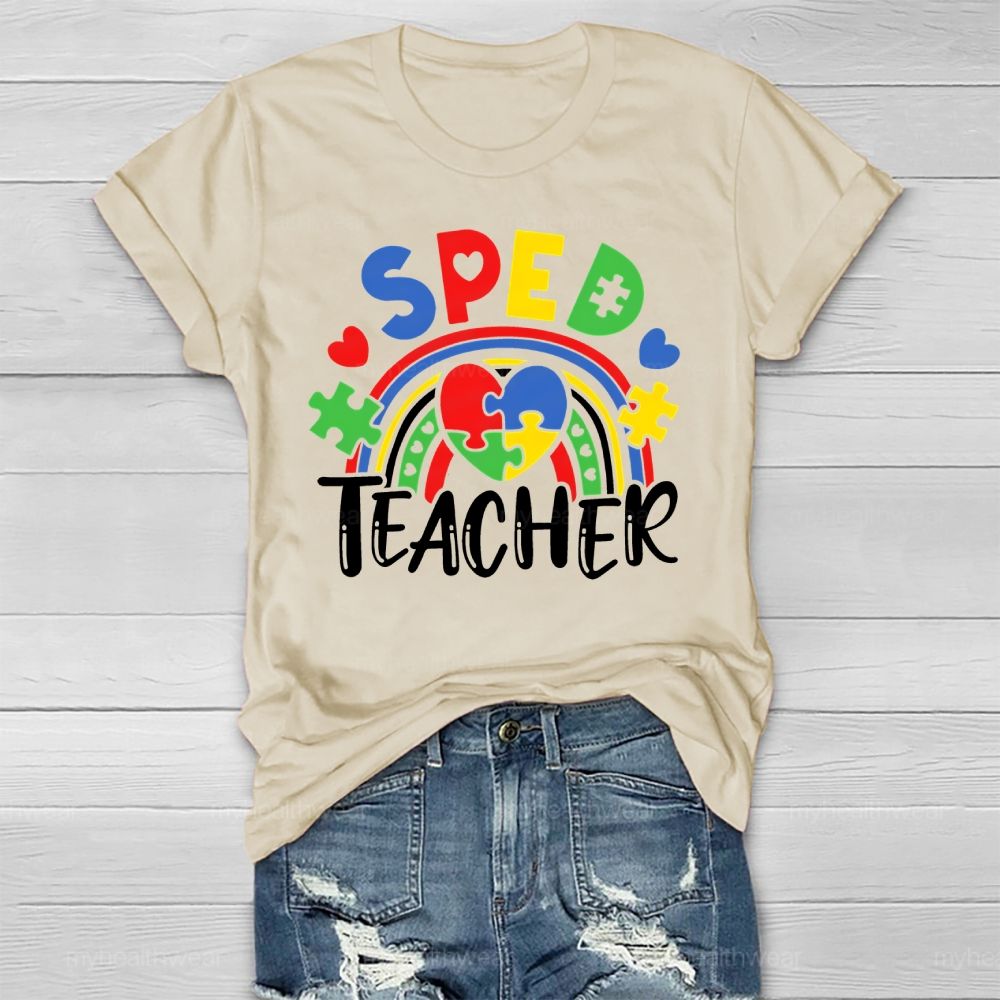 SPED Teacher Puzzle Rainbow Love Healthwear T-shirt