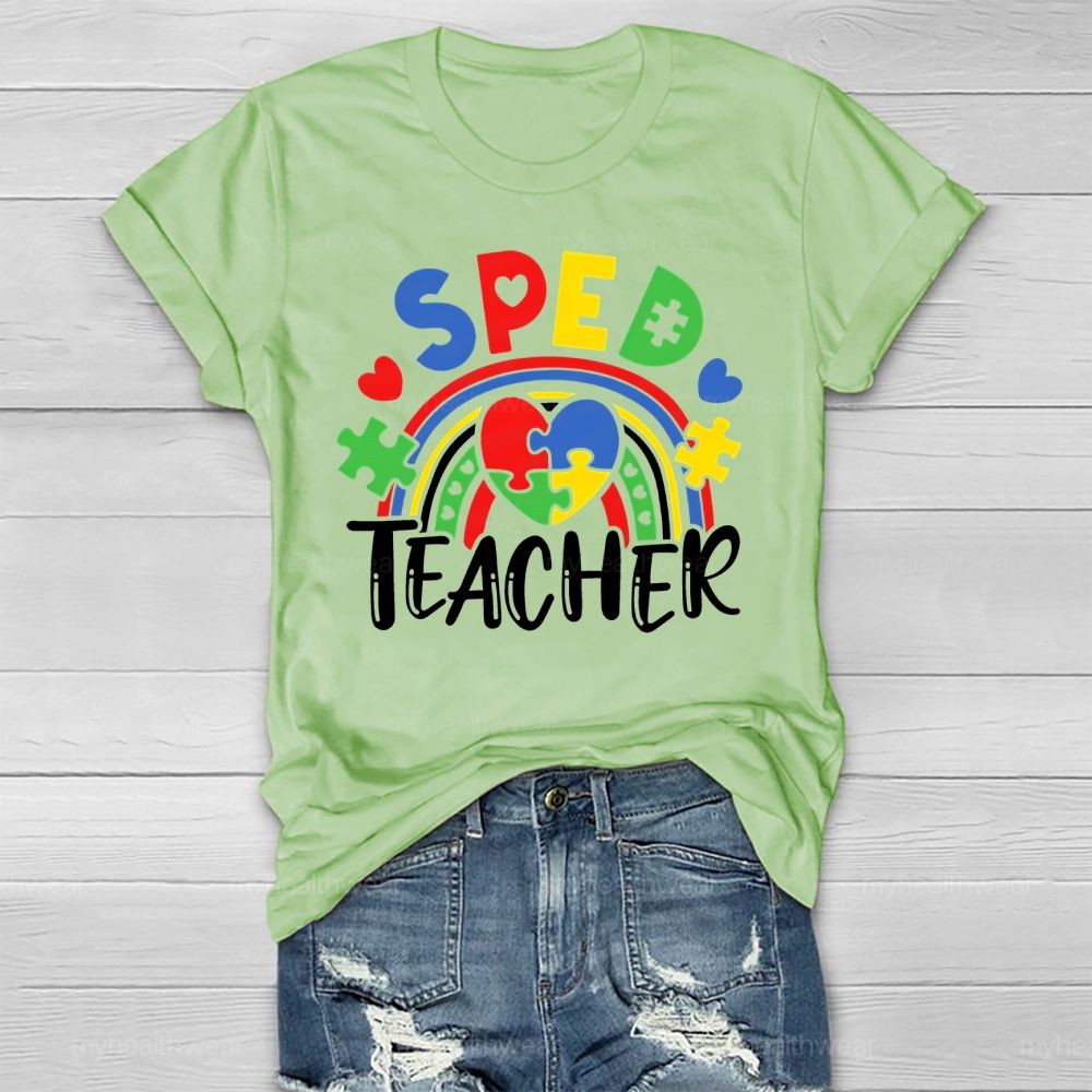 SPED Teacher Puzzle Rainbow Love Healthwear T-shirt