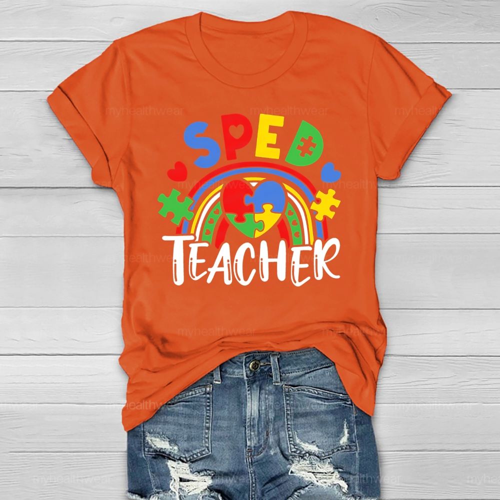 SPED Teacher Puzzle Rainbow Love Healthwear T-shirt