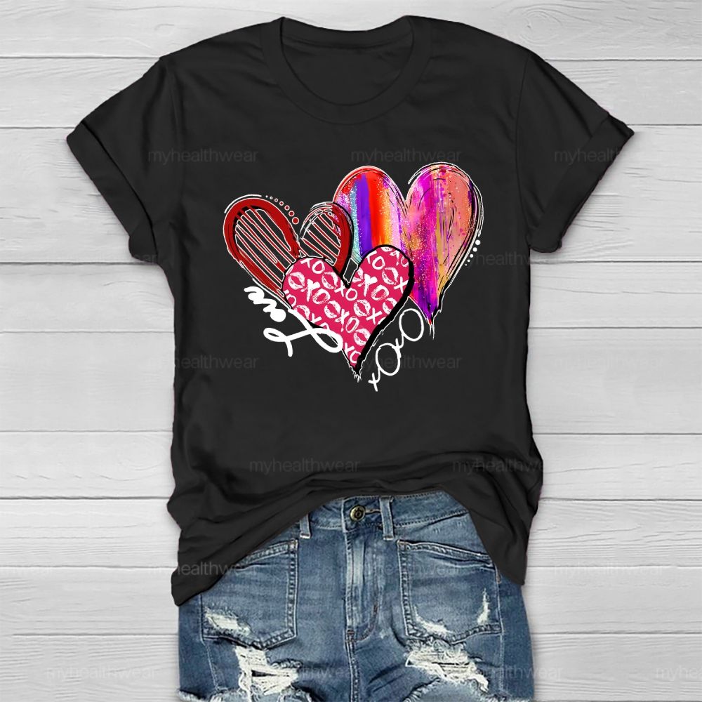 Love XOXO Heart Rainbow Graphic Healthwear T-shirt