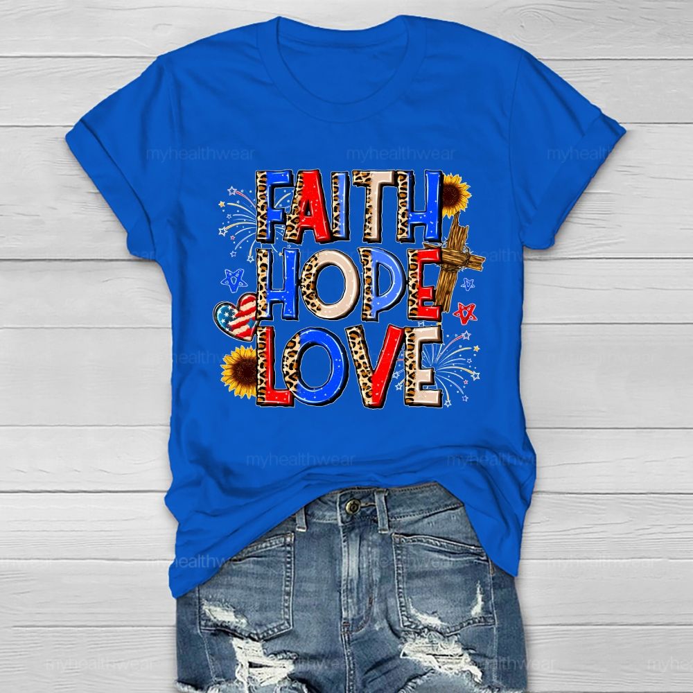 Faith Hope Love Cross Flag Healthwear T-shirt