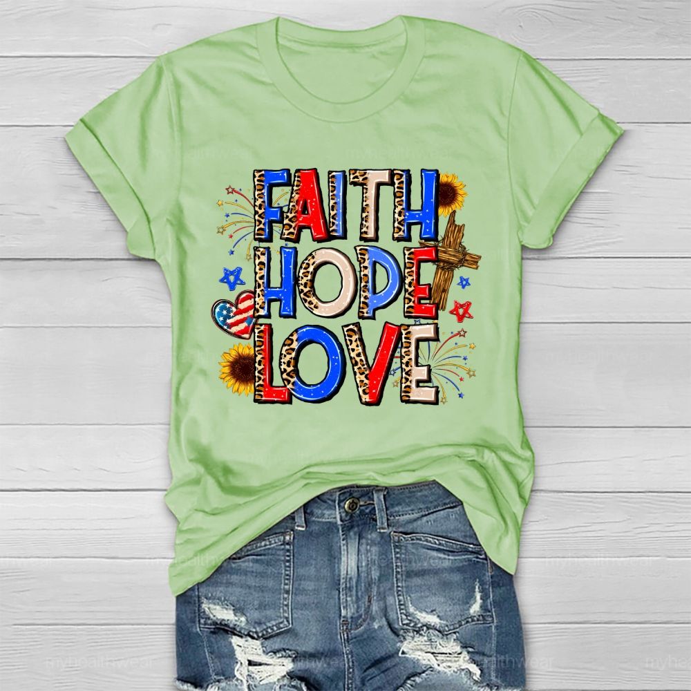 Faith Hope Love Cross Flag Healthwear T-shirt