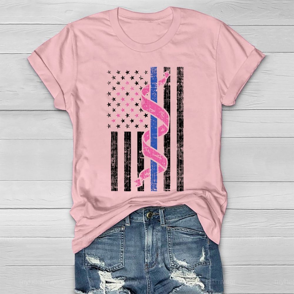 Pink Ribbon Flag Star Healthwear T-shirt